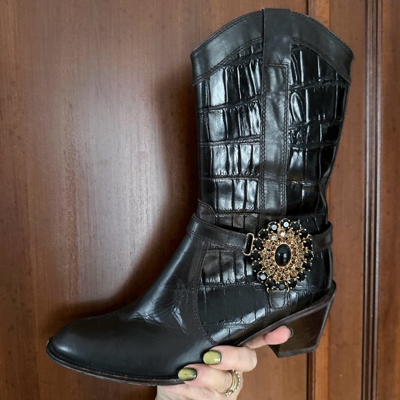 Stuart Weitzman Glam Brown Cowboy Boots - Picture 1 of 8